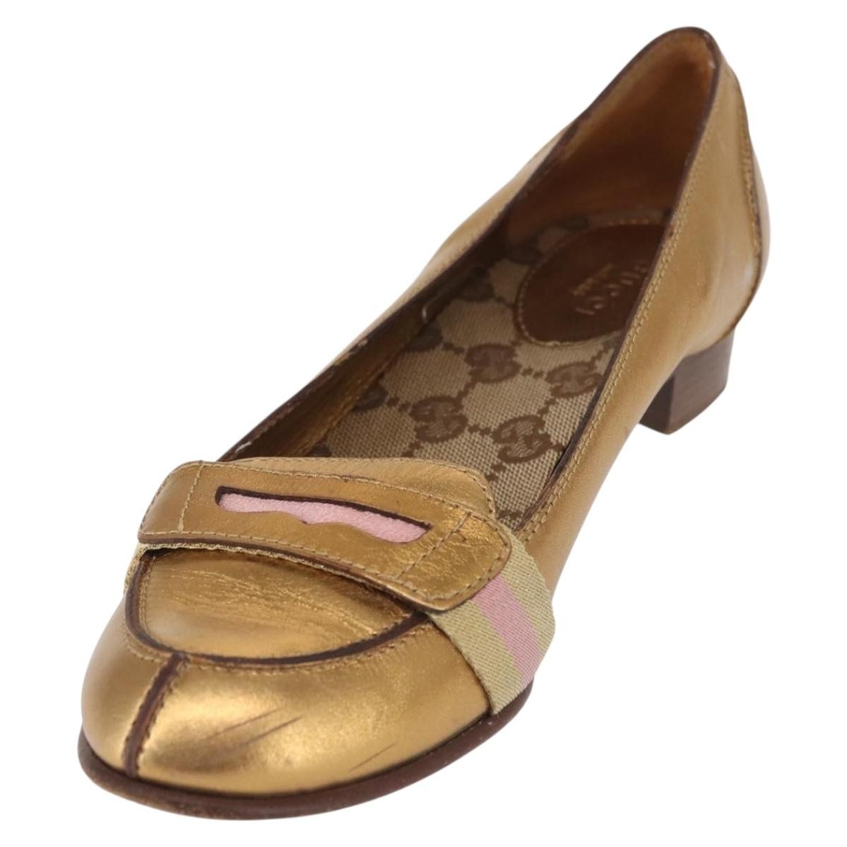 Gucci GUCCI Pumps Leather Gold Authentic ac3875 Bag