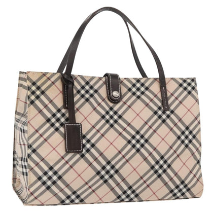 Burberry BURBERRY Nova Check Blue Label Hand Bag Nylon Beige Silver Authentic bs34396