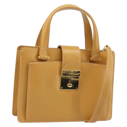 Gucci GUCCI Hand Bag Leather 2way Beige Gold Authentic 173886