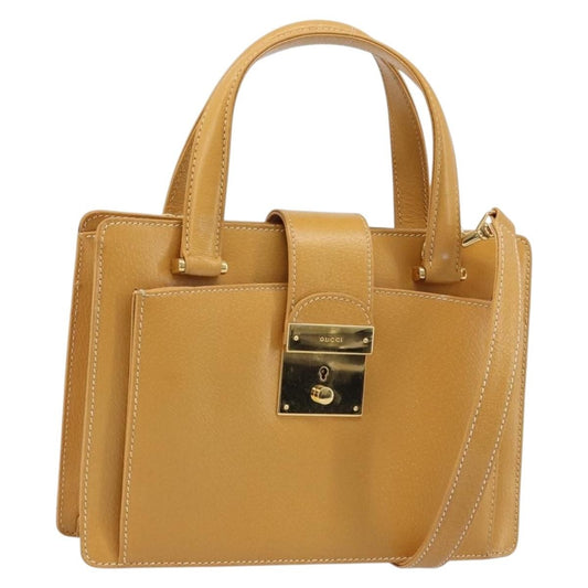 Gucci GUCCI Hand Bag Leather 2way Beige Gold Authentic 173886
