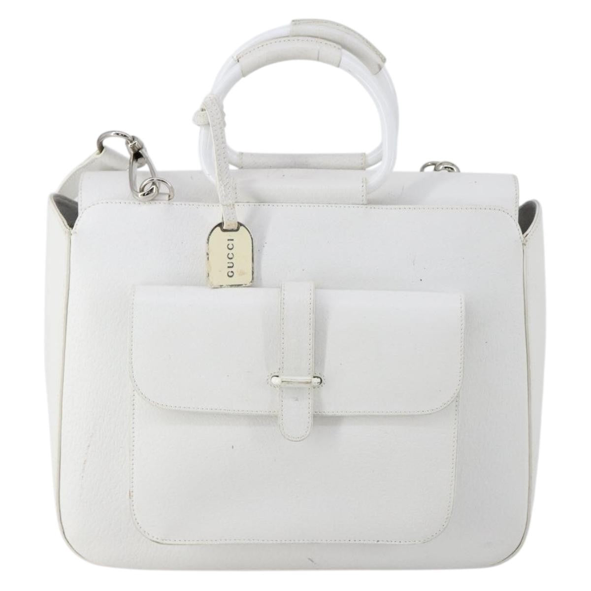 Gucci GUCCI Hand Bag Leather 2way White Silver 000 2058 0307 5 Authentic ep11566