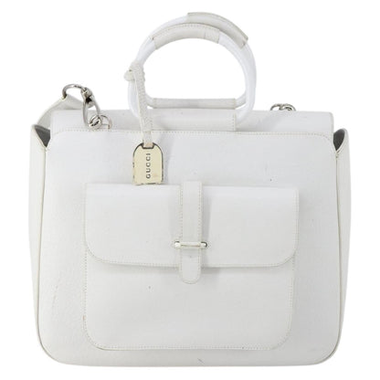 Gucci GUCCI Hand Bag Leather 2way White Silver 000 2058 0307 5 Authentic ep11566