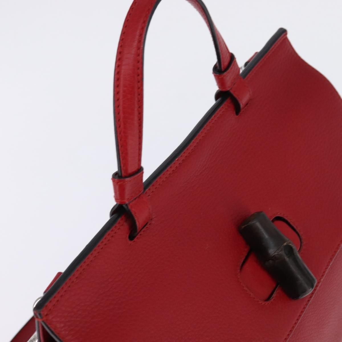 Gucci GUCCI Bamboo Daily Hand Bag Leather 2way Red Silver 392013 Authentic BA6241