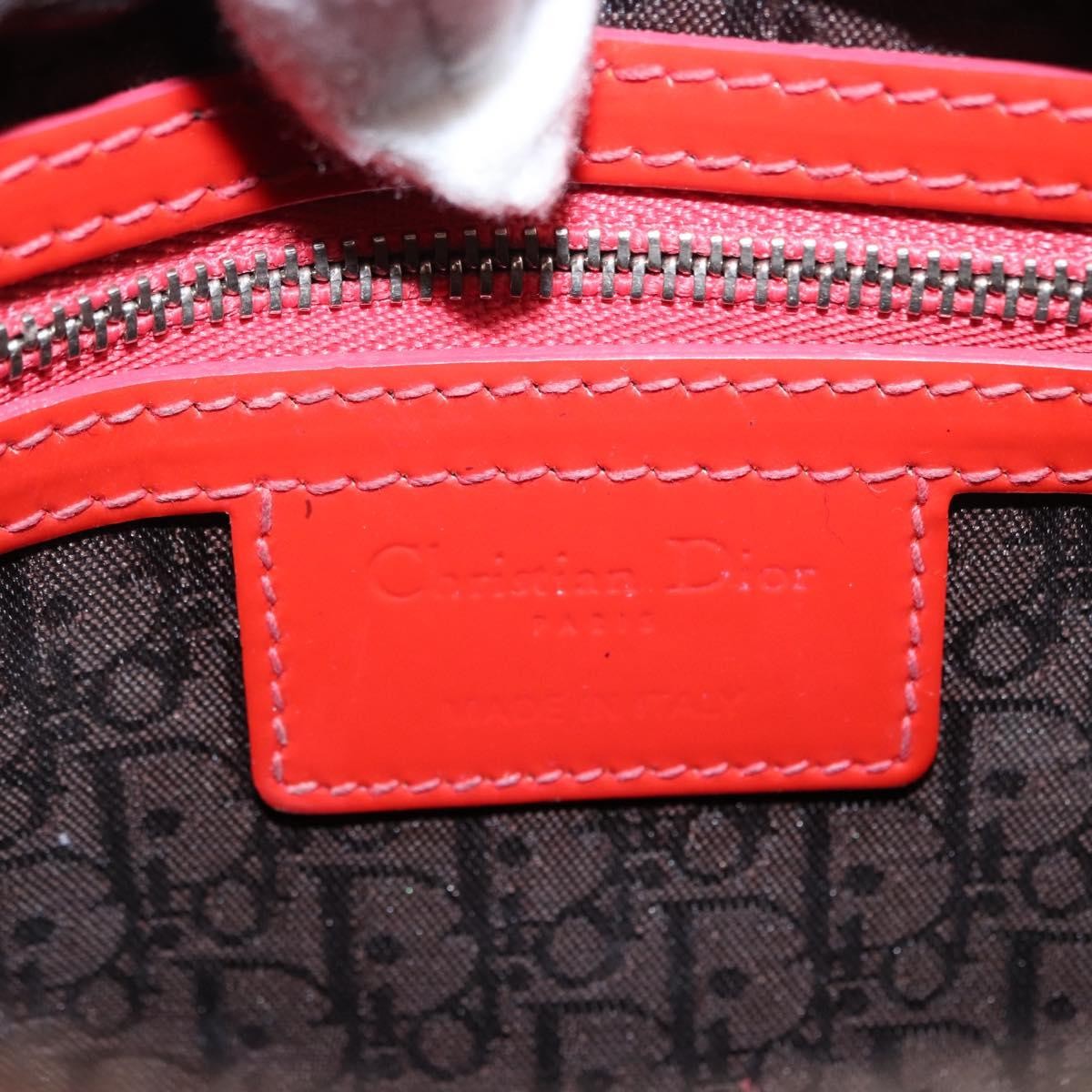 Dior Christian Dior Canage Hand Bag Patent leather Red Silver Authentic 162851