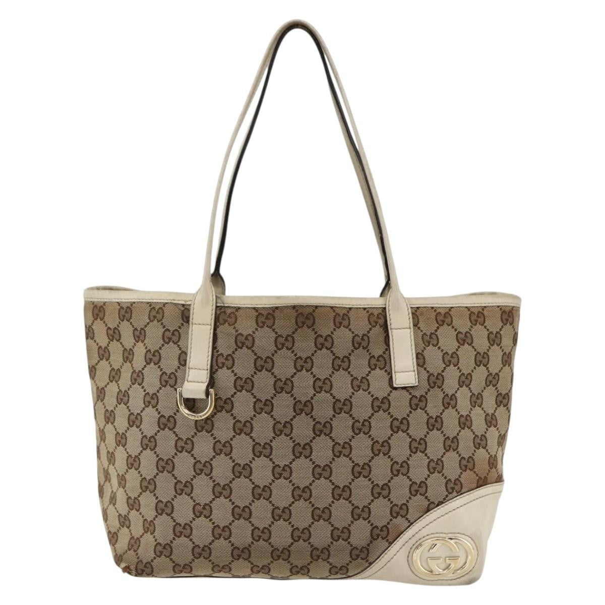 Gucci GUCCI GG Canvas Tote Bag Beige Gold 169946 Authentic BA9932