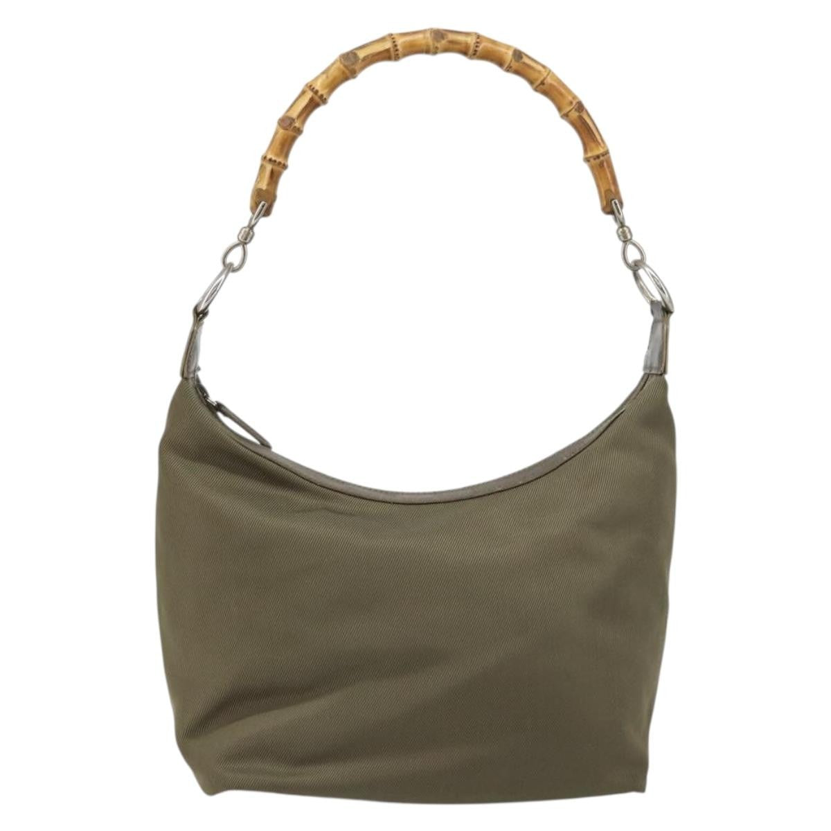 Gucci GUCCI Bamboo Shoulder Bag Nylon Khaki Silver 000 0531 Authentic ep12494