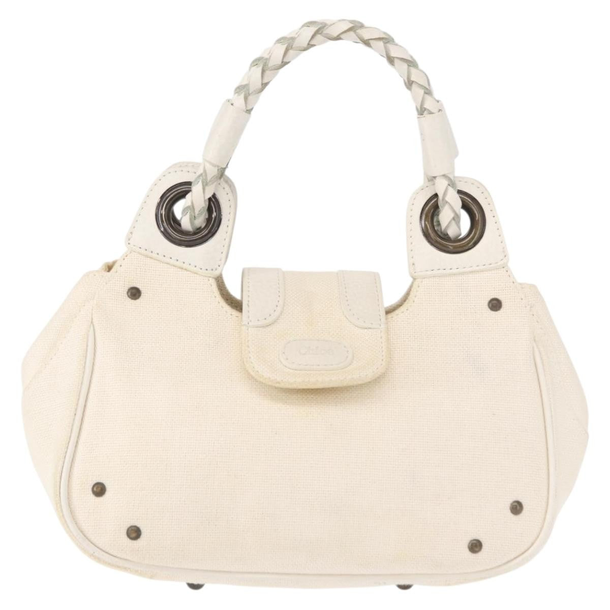Chloé Chloé Chloe Hand Bag Canvas Leather White Authentic mr1648