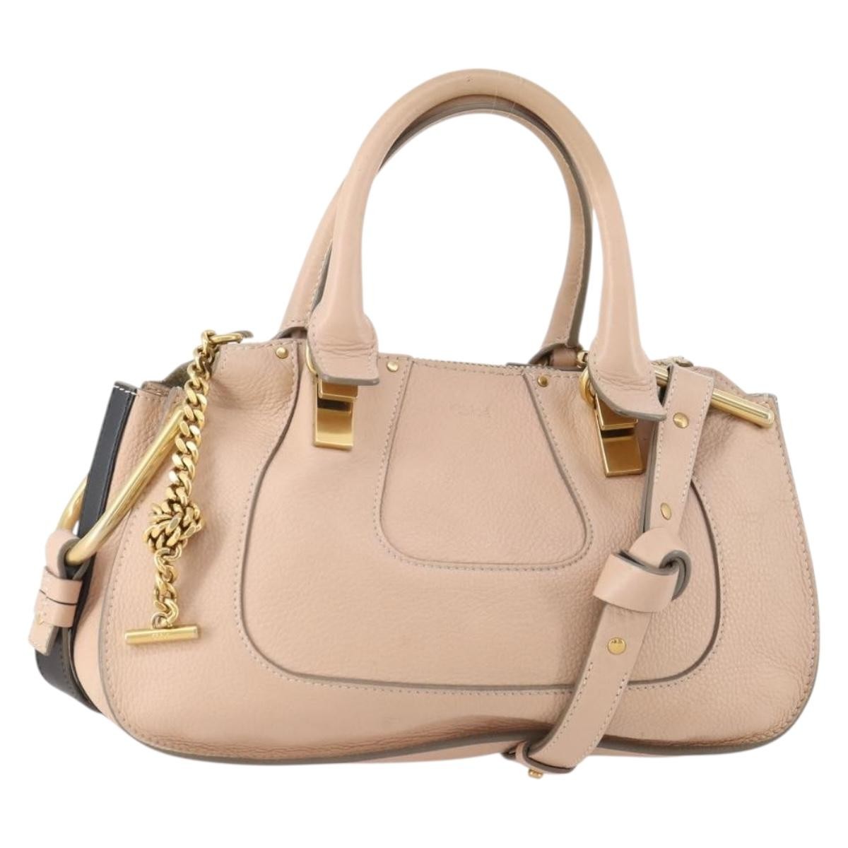 Chloé Chloé Chloe Hailey Hand Bag Leather 2way Pink Gold 02165665 Authentic YKZ911A