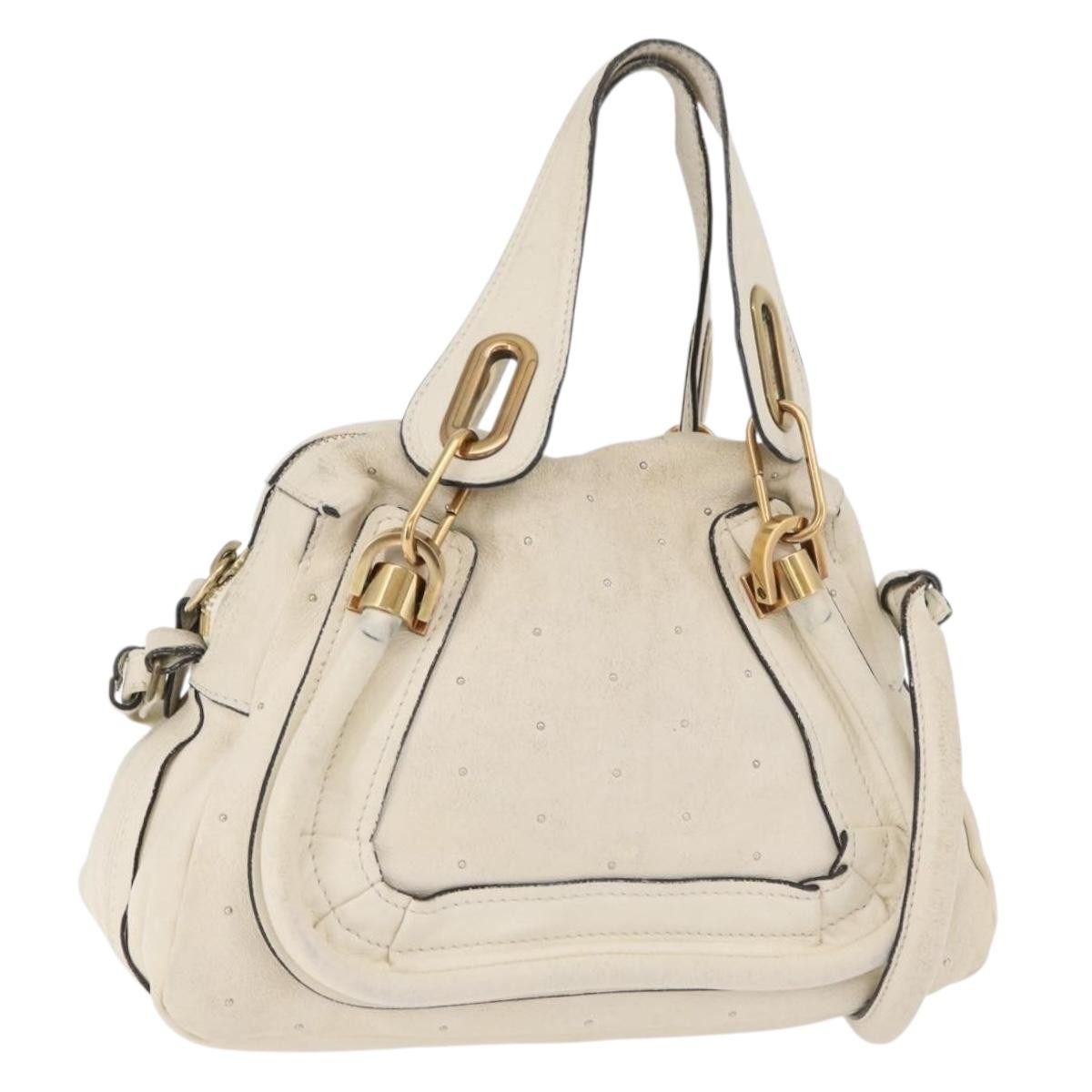 Chloé Chloé Chloe Paraty Hand Bag Leather 2way White Gold Authentic 177045