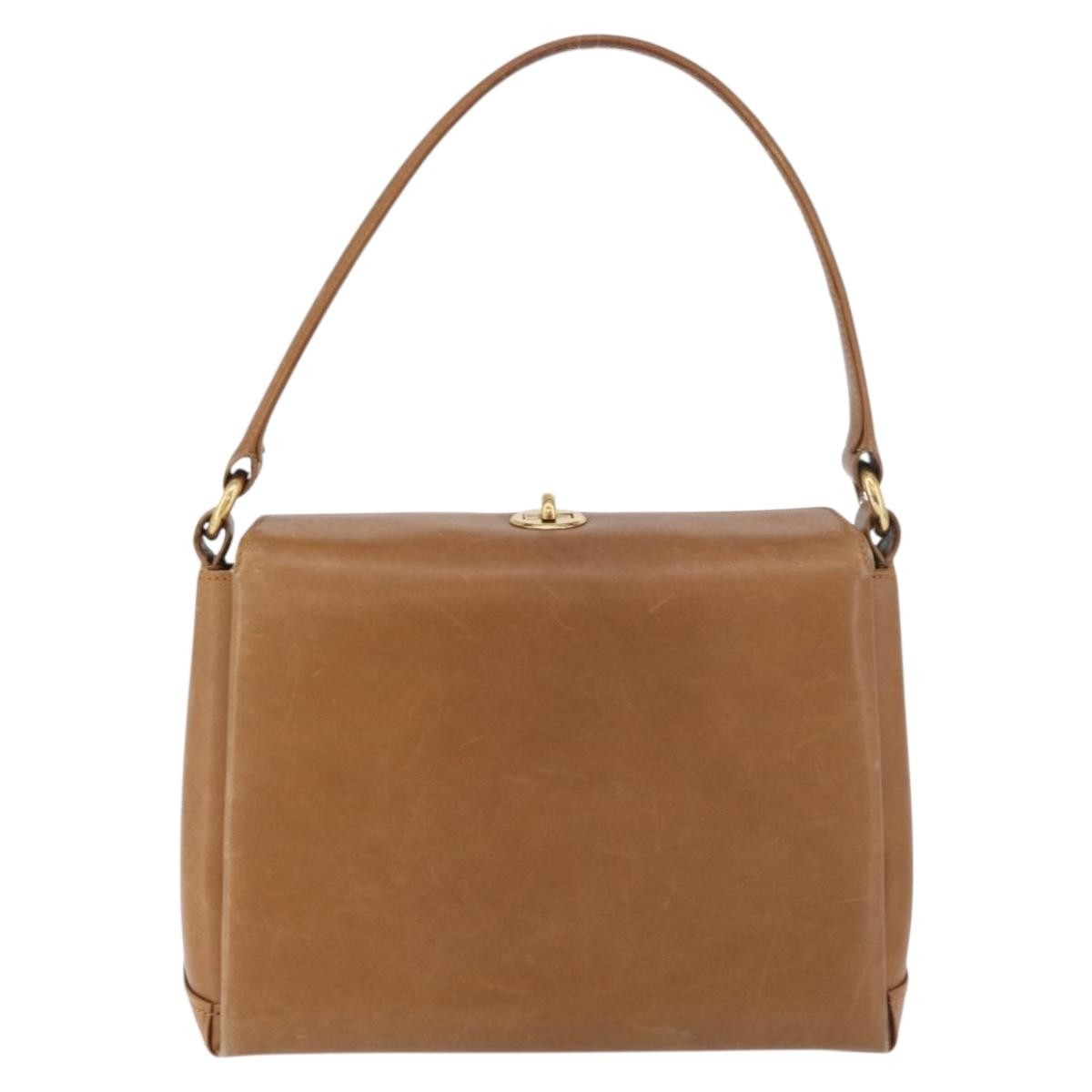 Gucci GUCCI Hand Bag Leather Brown Gold Authentic ka3873