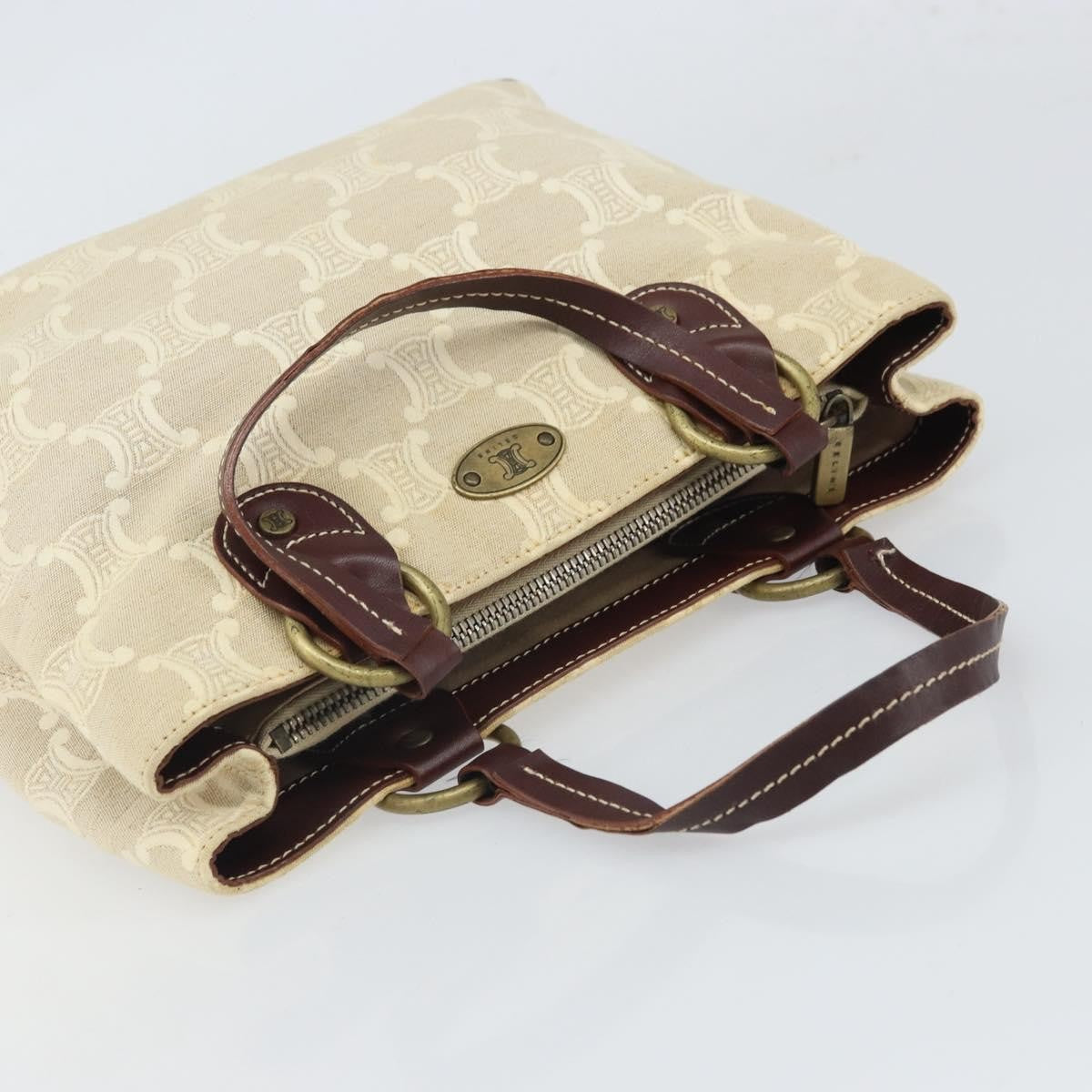 Celine CELINE Macadam Canvas Hand Bag Beige Gold Authentic 168626