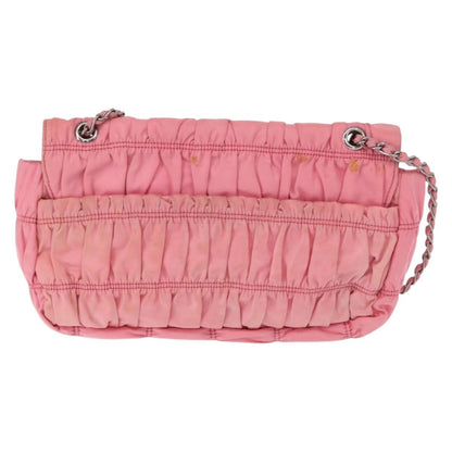 Prada PRADA Gathered Chain Shoulder Bag Nylon Pink Silver Authentic 161419