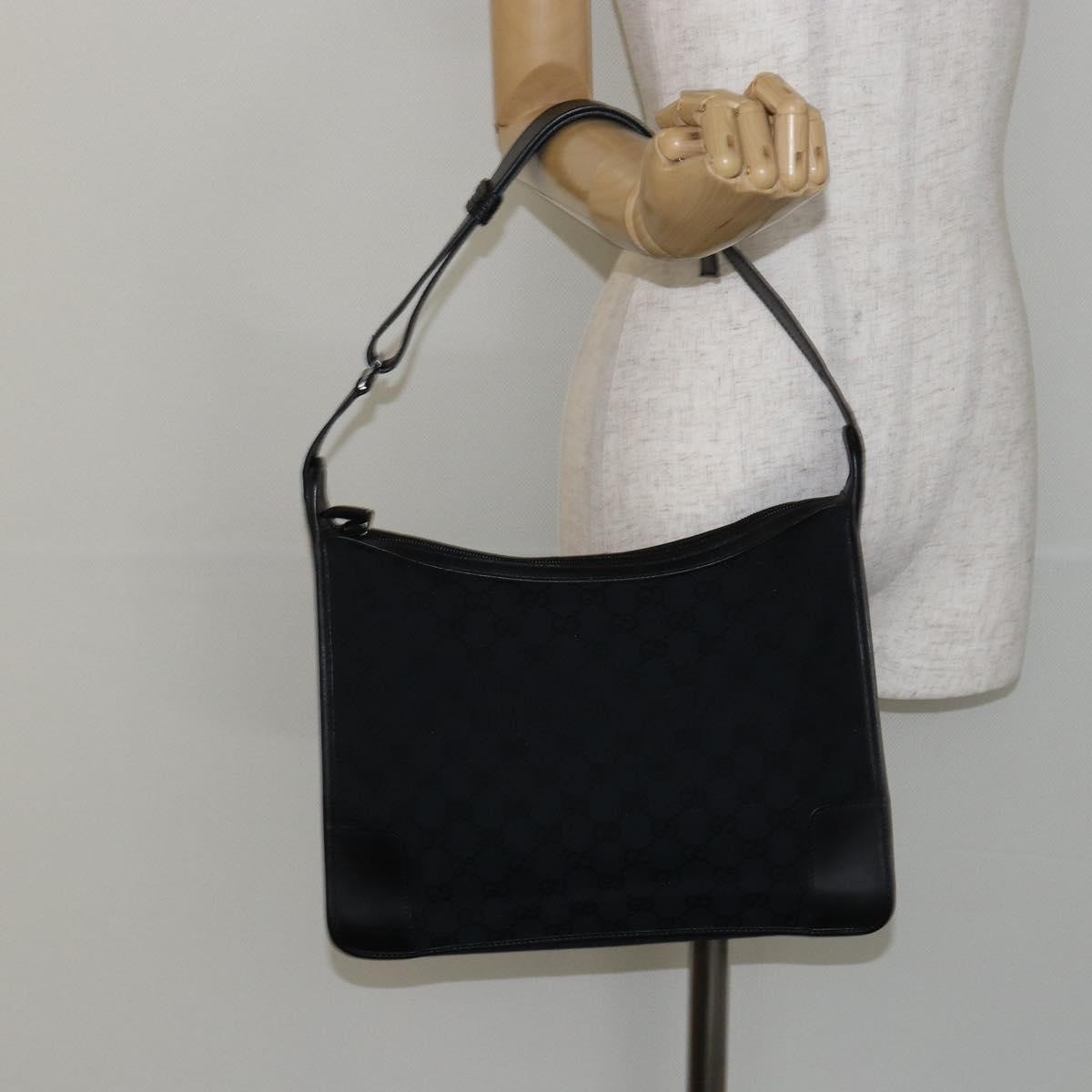 Gucci GUCCI GG Canvas Shoulder Bag Black Silver 001 4205 Authentic 143772