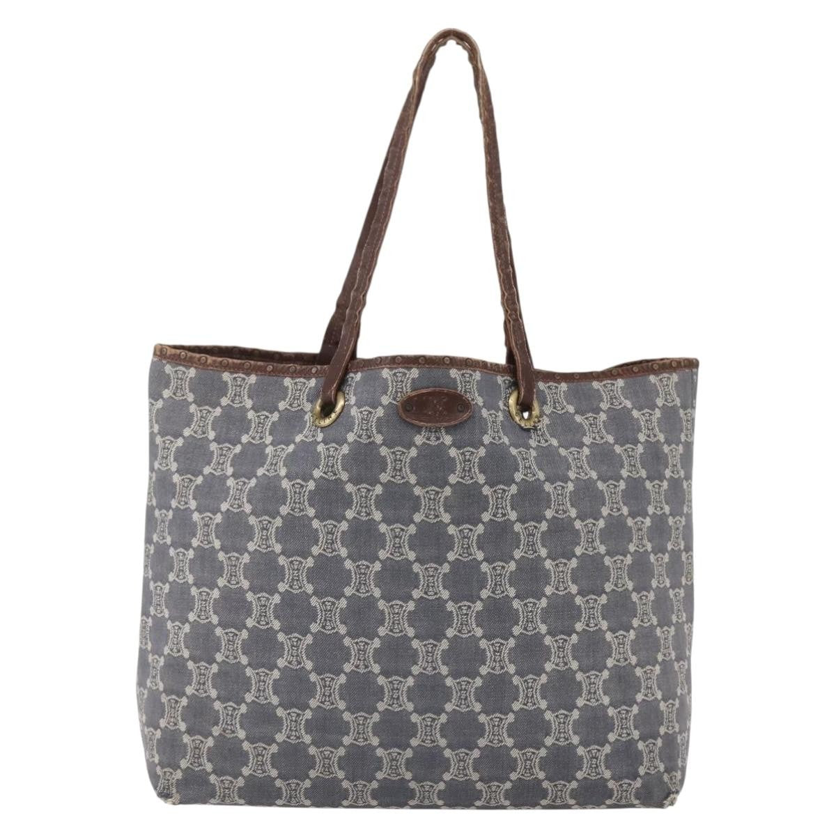 Celine CELINE Paris Macadam Canvas Tote Bag Blue Gold Authentic 157143