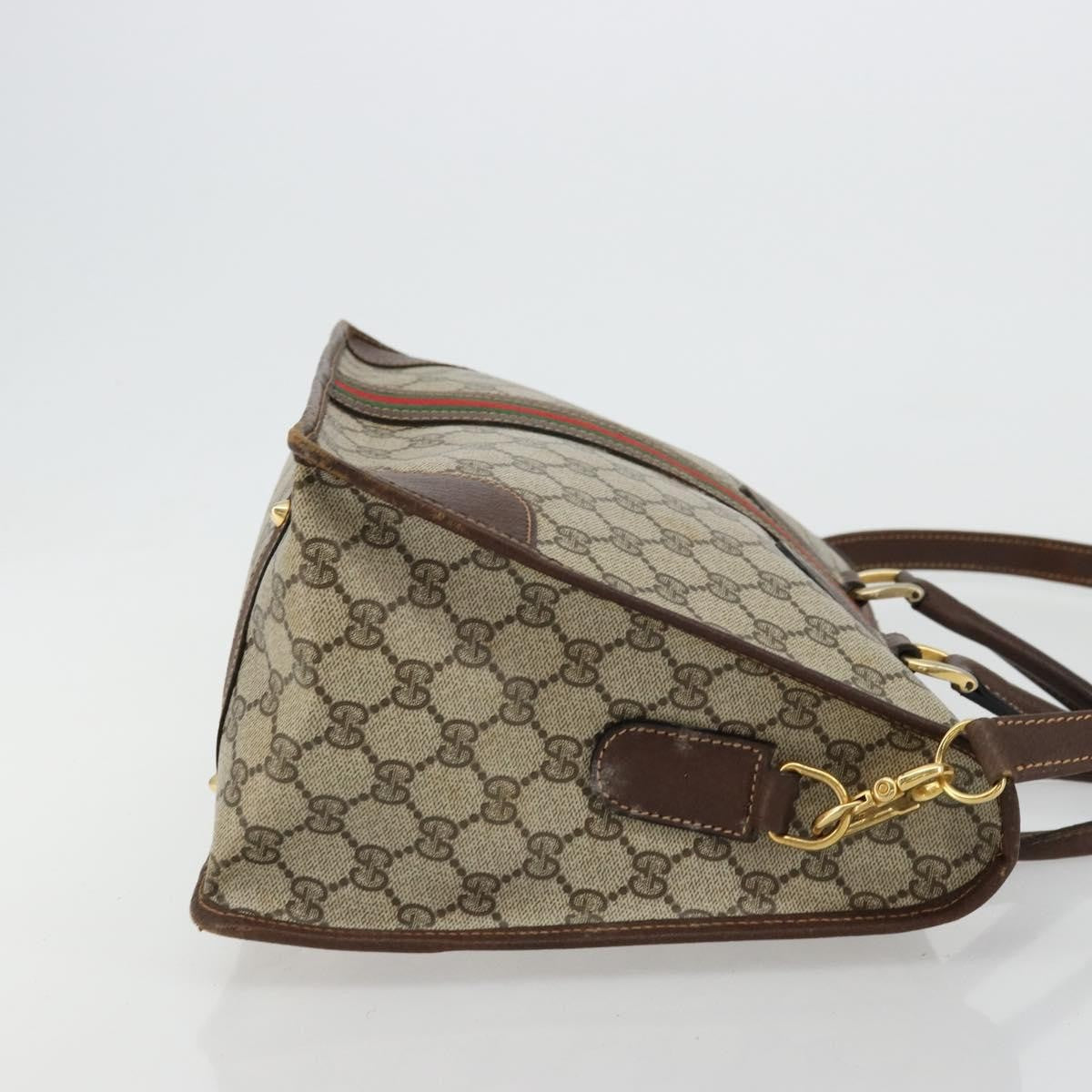 Gucci GUCCI GG Supreme Web Sherry Line Hand Bag PVC 2way Beige Gold Authentic ti3926
