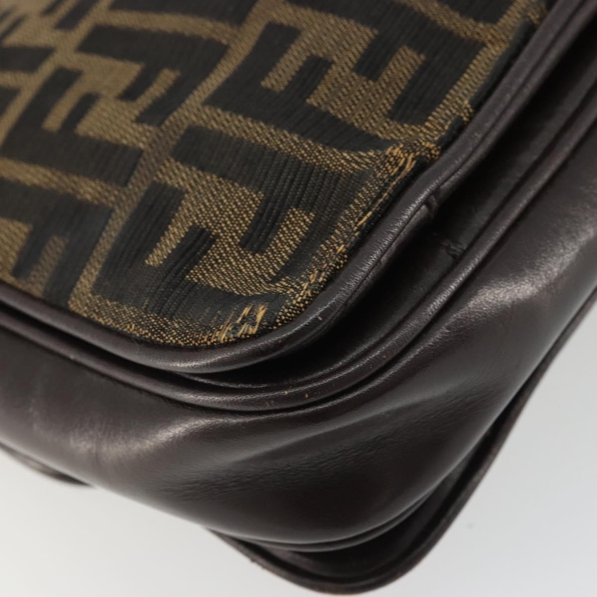 Fendi FENDI Zucca Canvas Shoulder Bag Black Brown Authentic YKZ1111
