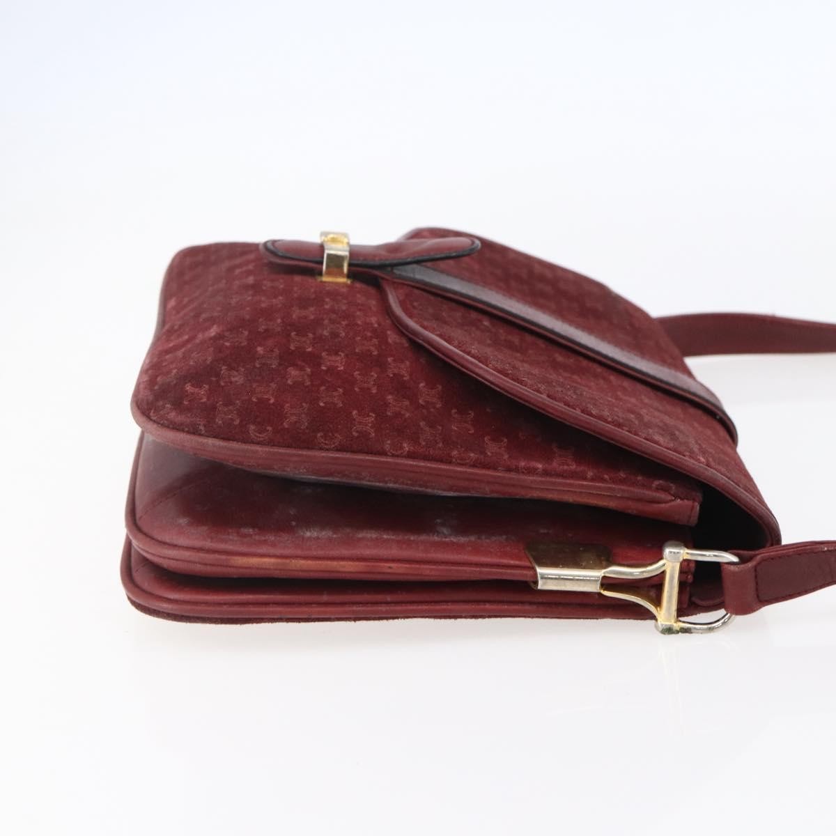 Celine CELINE Macadam Canvas Shoulder Bag Suede Bordeaux Gold Authentic BA7684