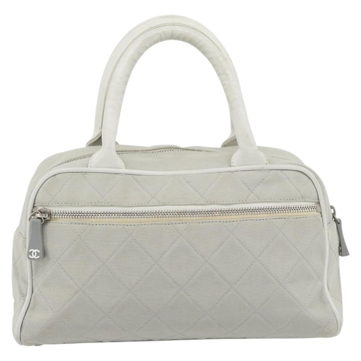 Chanel CHANEL Hand Bag Canvas Leather Gray Silver CC Authentic ka4399A