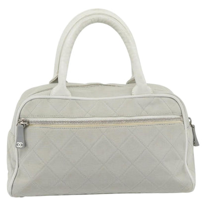 Chanel CHANEL Hand Bag Canvas Leather Gray Silver CC Authentic ka4399A