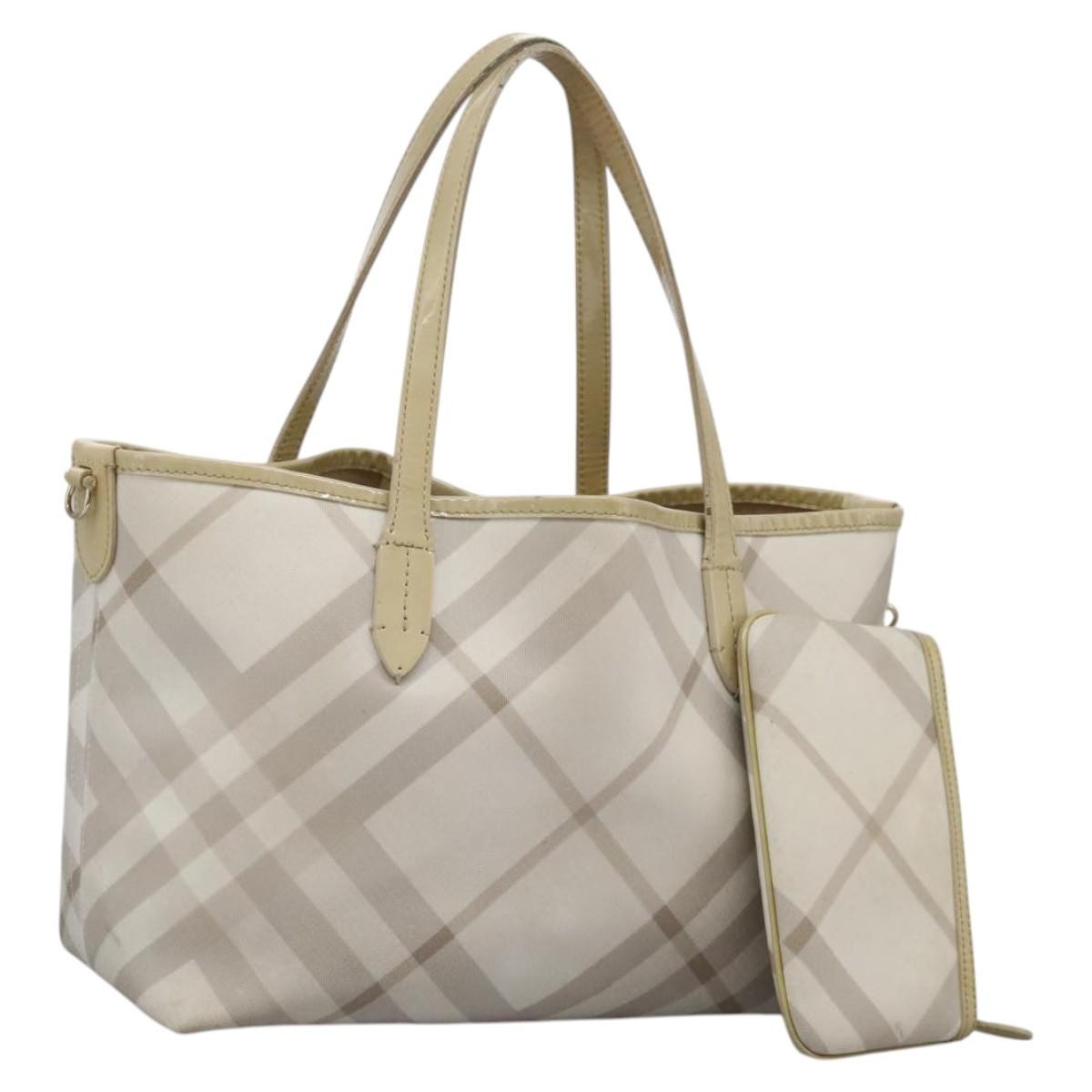 Burberry BURBERRY Nova Check Tote Bag PVC Beige Authentic ti2855