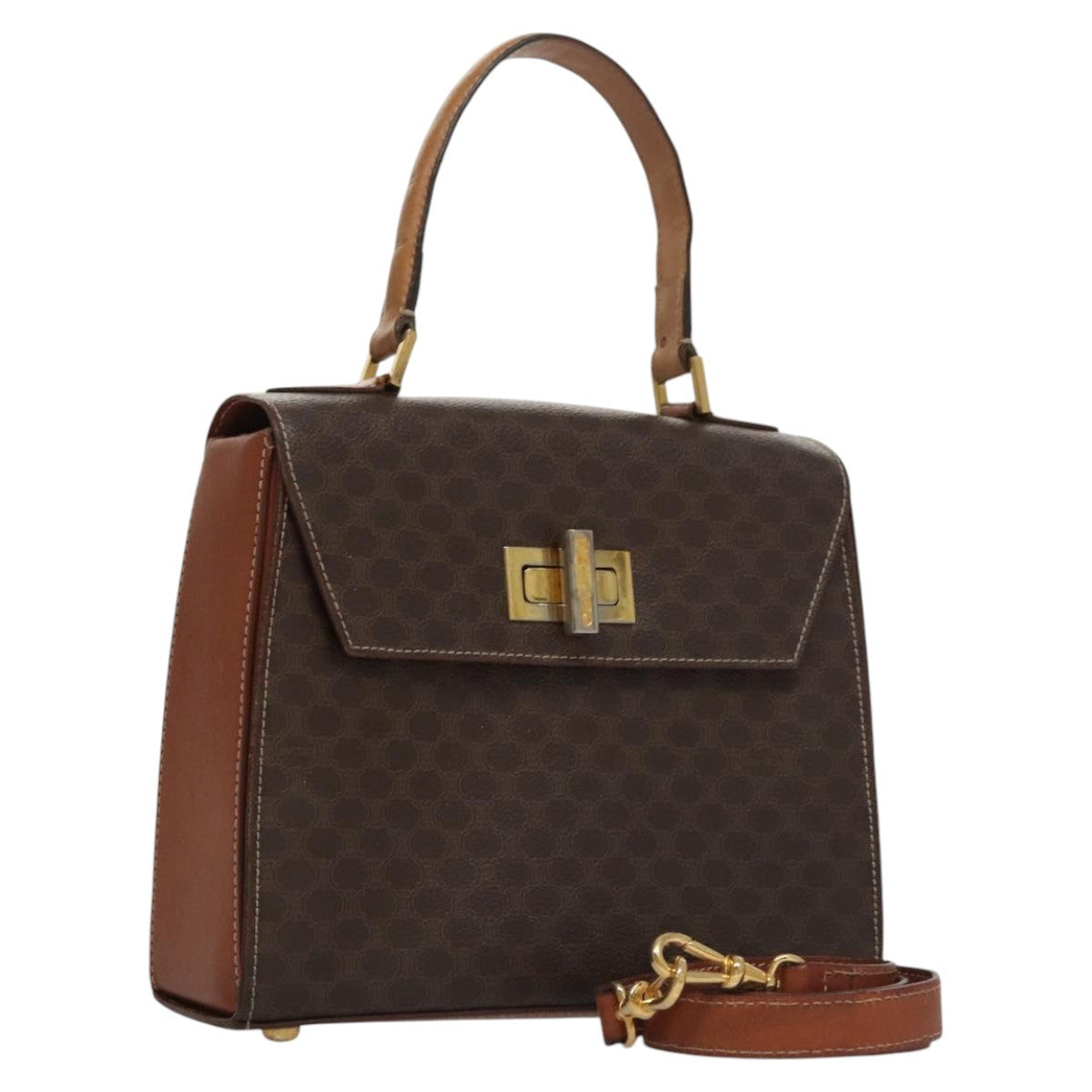Celine CELINE Macadam Canvas Hand Bag PVC Leather 2way Brown Authentic 111670