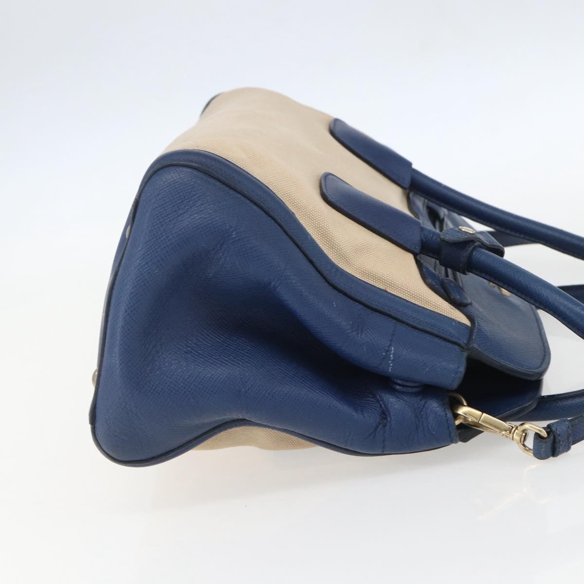 Prada PRADA Hand Bag Canvas 2way Beige Blue Authentic ka891