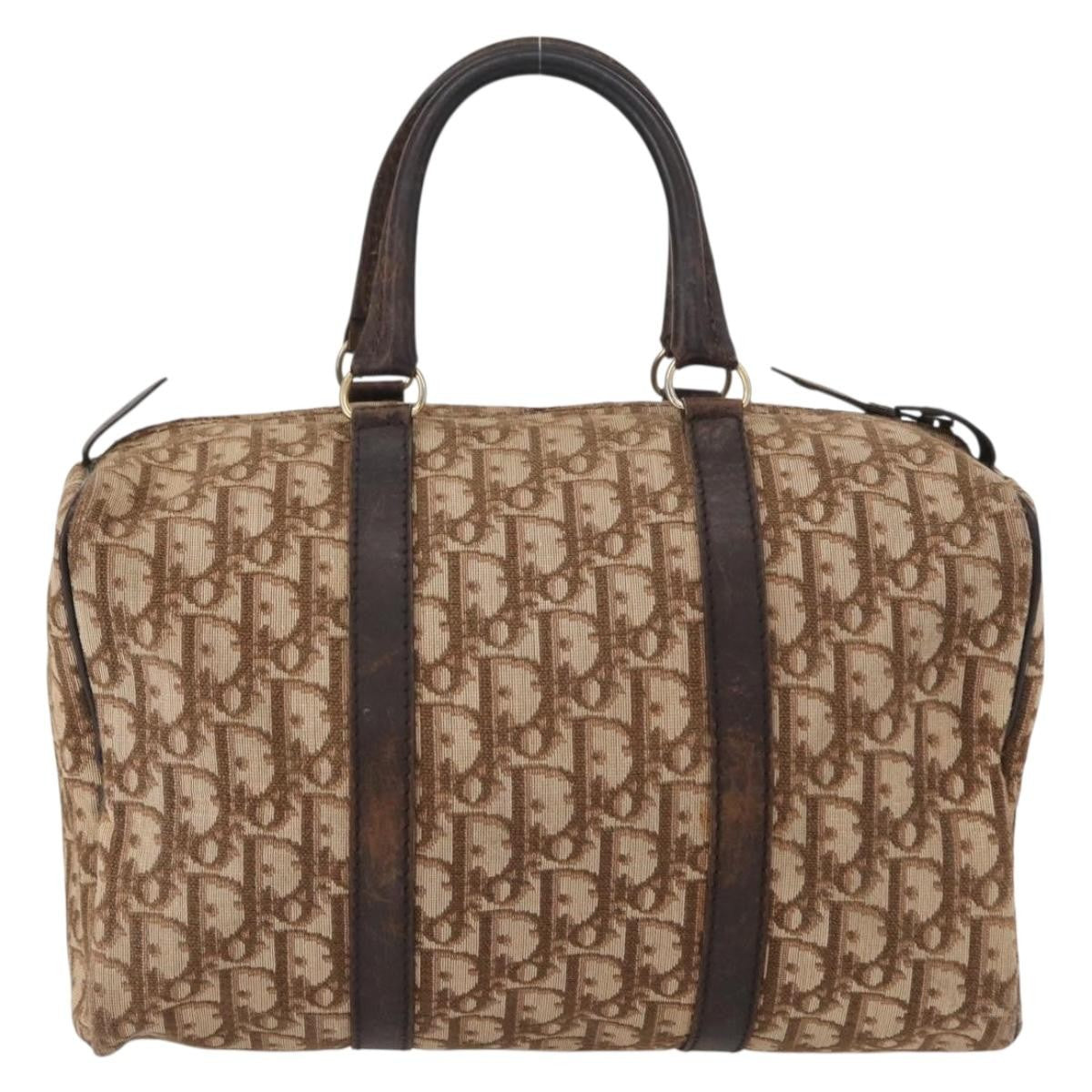 Dior Christian Dior Trotter Canvas Hand Bag Brown Gold Authentic ka627