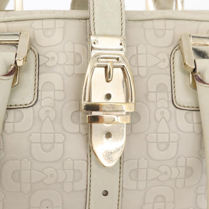 Gucci GUCCI Horsebit Hand Bag Leather White Gold 145770 Authentic bs34368