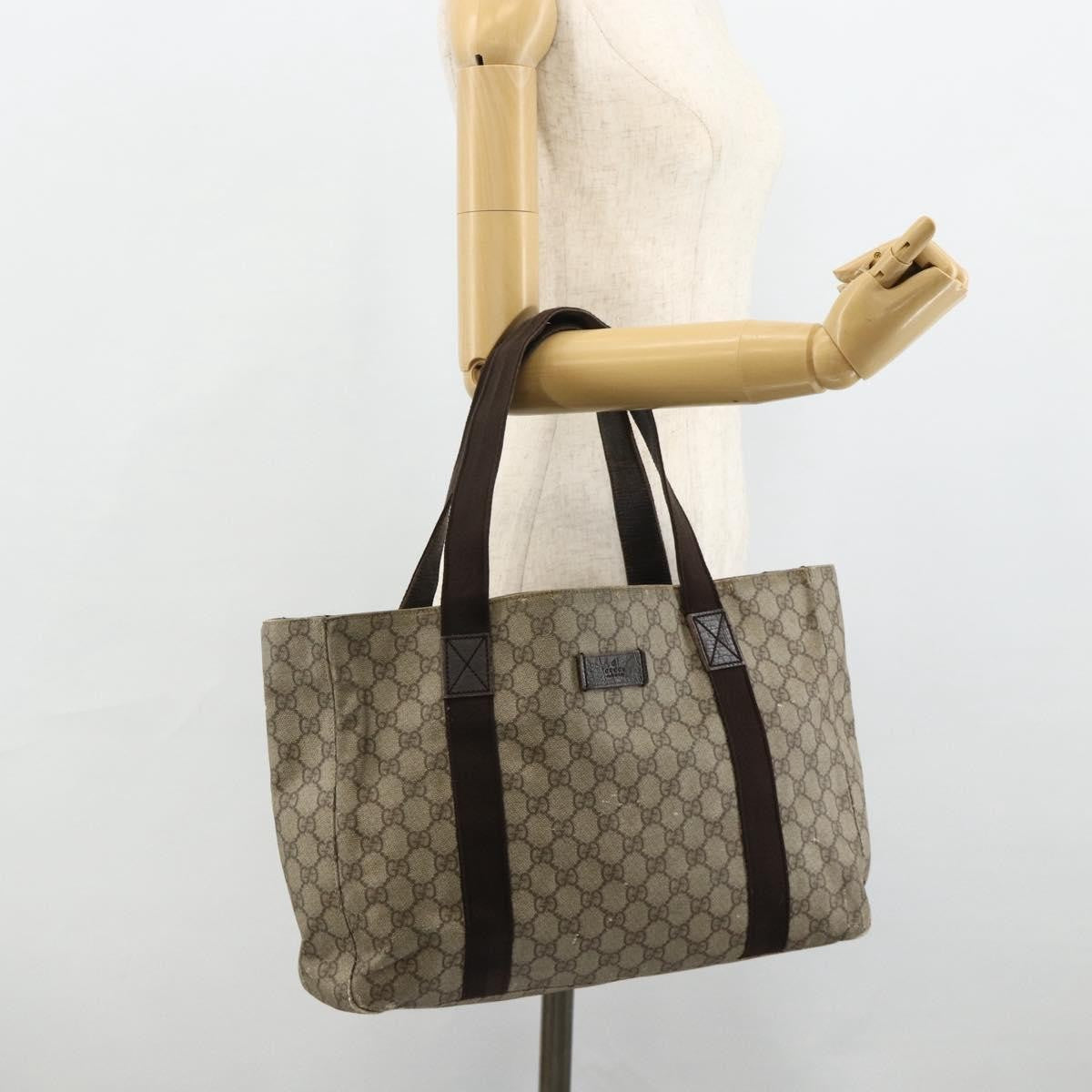 Gucci GUCCI GG Supreme Tote Bag PVC Beige Silver 141624 Authentic 178059