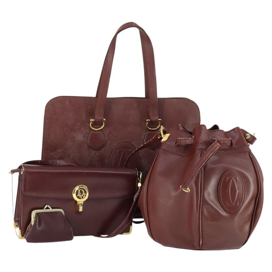 Cartier CARTIER Dior Shoulder Bag Leather 3 Set Bordeaux Authentic 165146