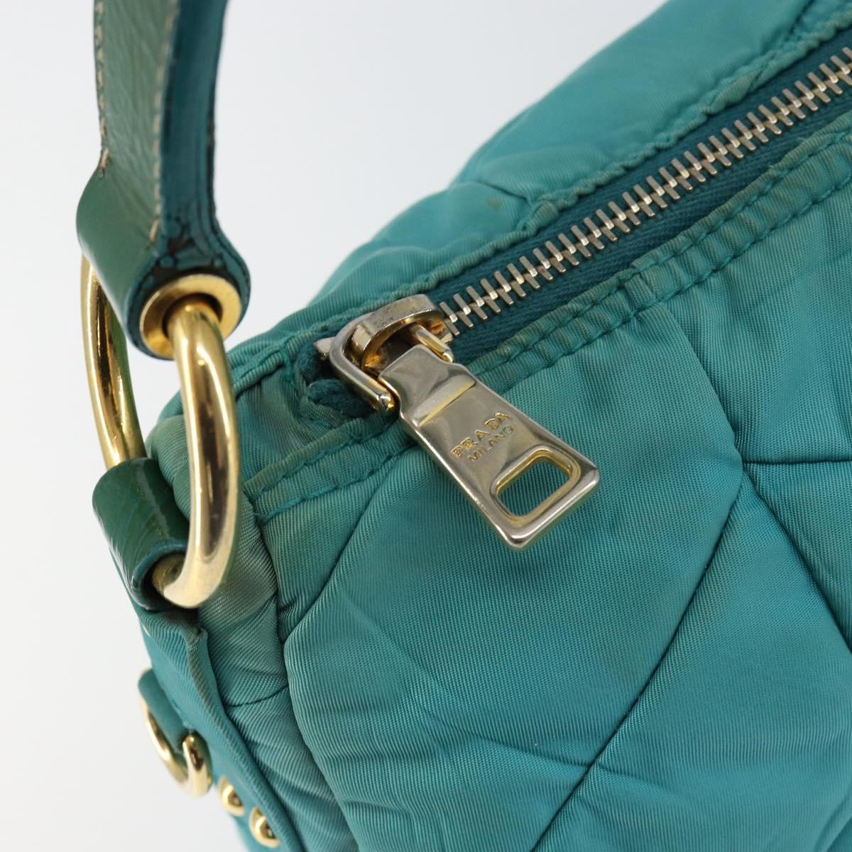Prada PRADA Shoulder Bag Nylon Turquoise Blue Gold Authentic 148398