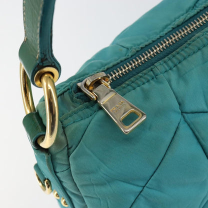 Prada PRADA Shoulder Bag Nylon Turquoise Blue Gold Authentic 148398