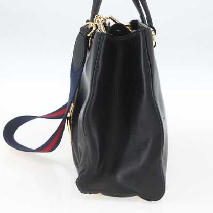 Gucci GUCCI Web Sherry Line Silvi Tote Bag Leather 2way Black Gold 453790 Authentic ki6344