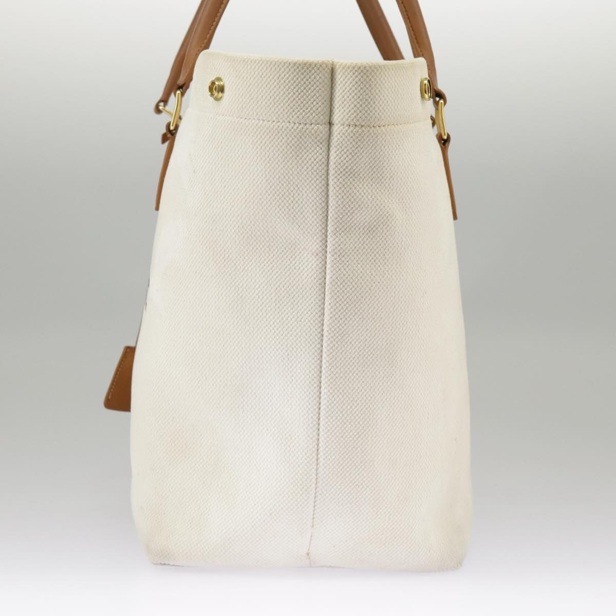 Celine CELINE Horizontalkava Tote Bag Canvas 2way White Gold Authentic 101048