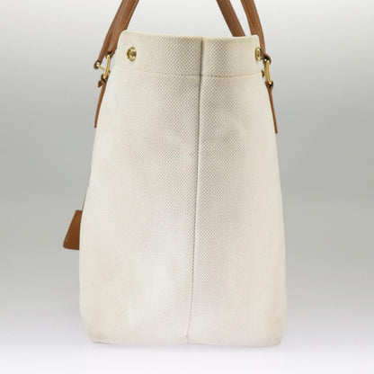 Celine CELINE Horizontalkava Tote Bag Canvas 2way White Gold Authentic 101048