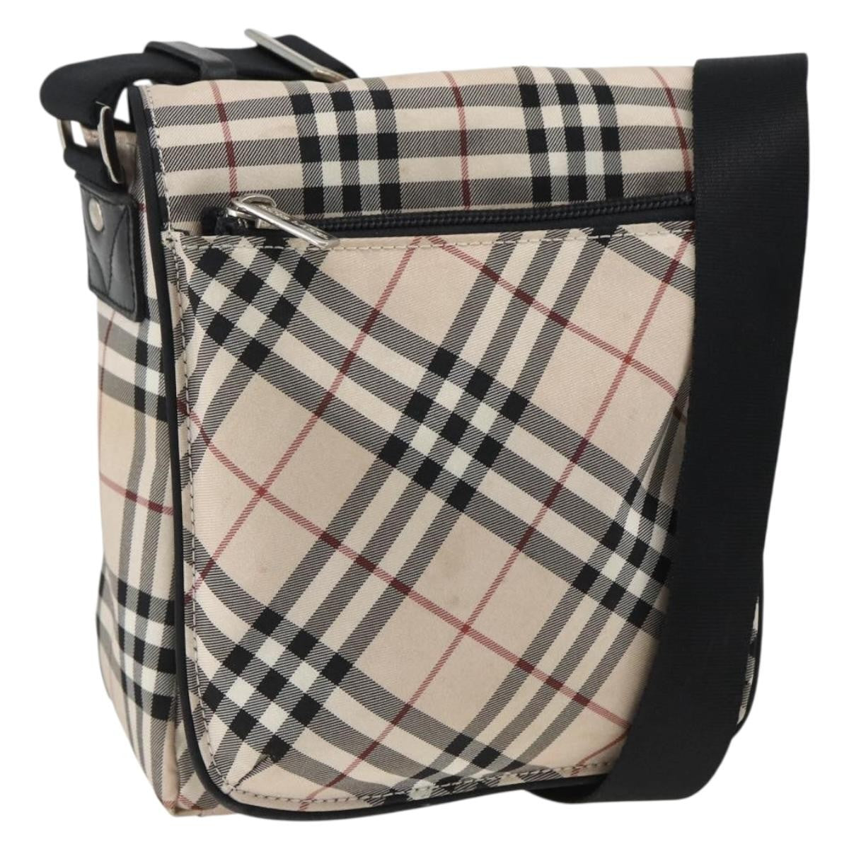 Burberry BURBERRY Nova Check Blue Label Shoulder Bag Nylon Beige Silver Authentic 173694
