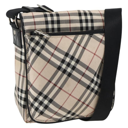 Burberry BURBERRY Nova Check Blue Label Shoulder Bag Nylon Beige Silver Authentic 173694