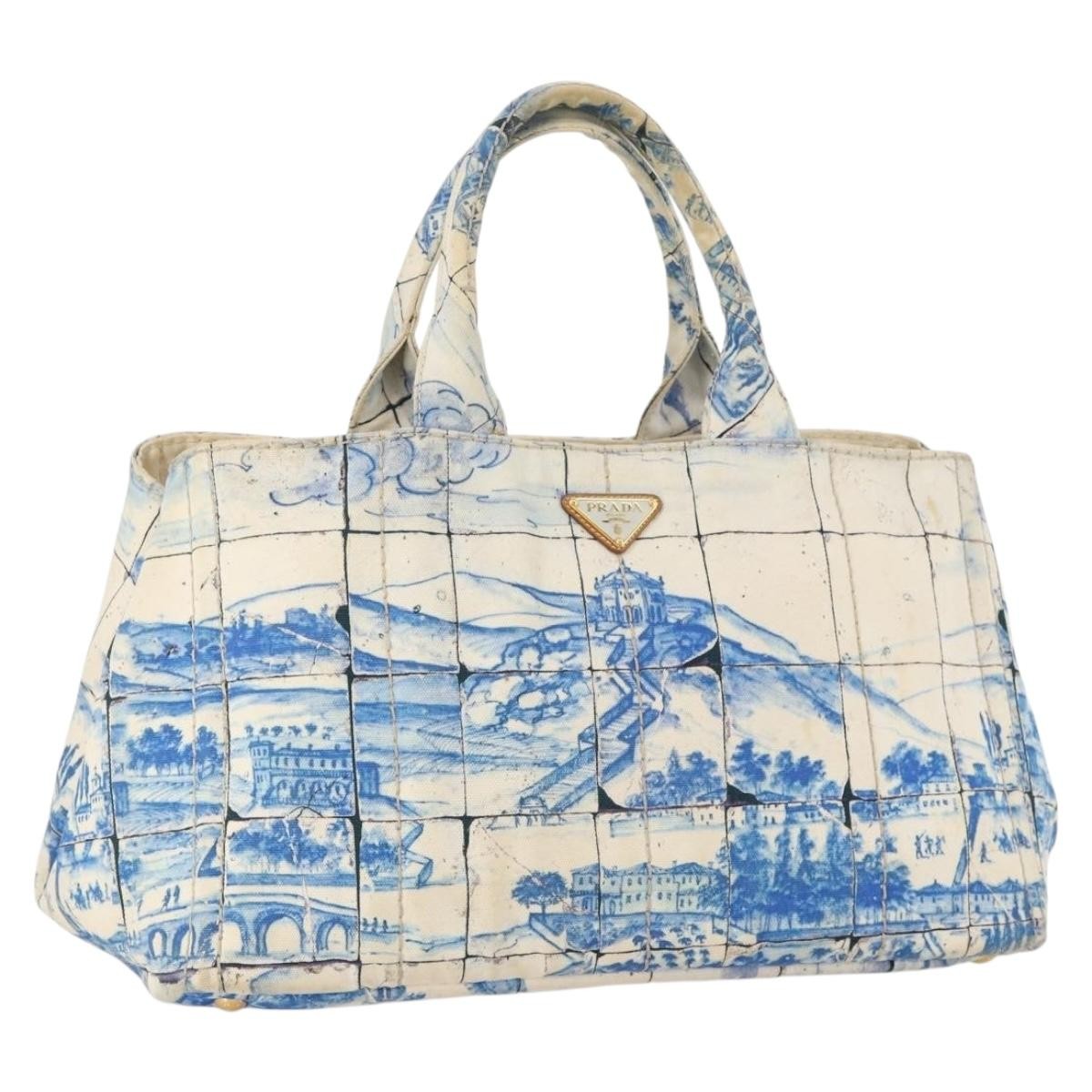 Prada PRADA Canapa GM Hand Bag Canvas Ivory Gold Authentic YKZ040