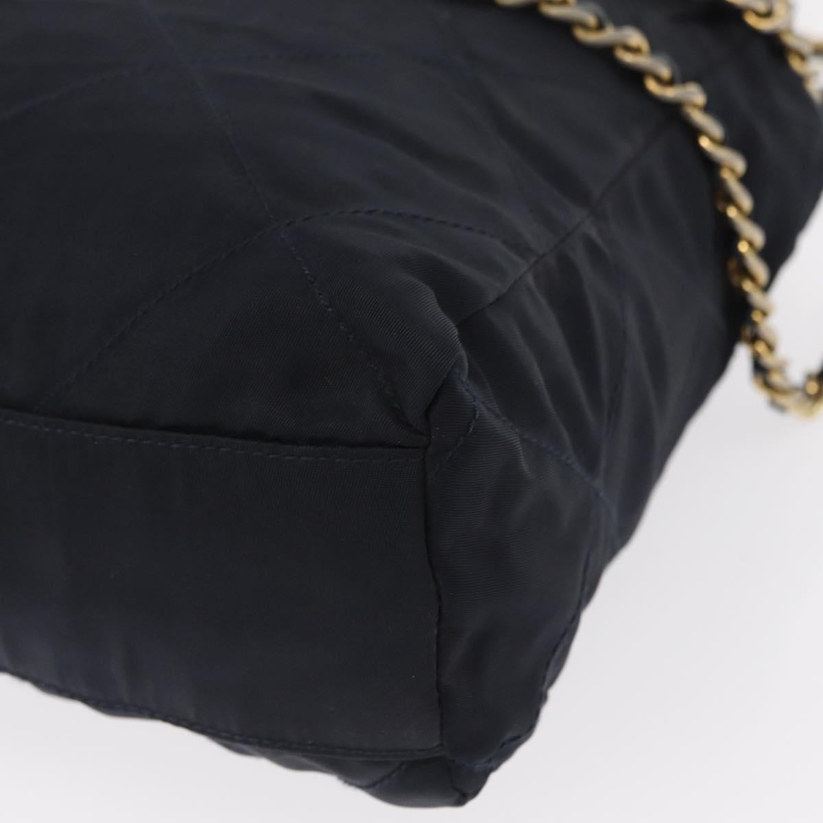 Prada PRADA Chain Shoulder Bag Nylon Navy Gold Authentic ka893