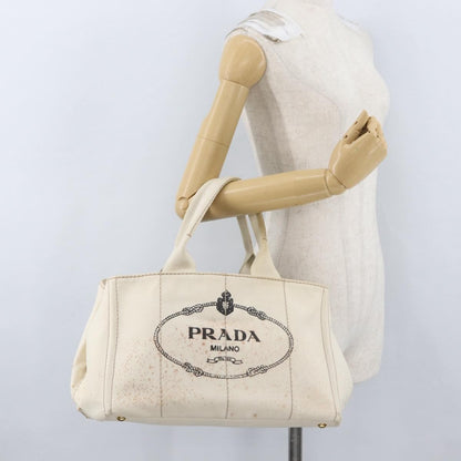 Prada PRADA Canapa MM Hand Bag Denim White Gold Authentic BSZ344