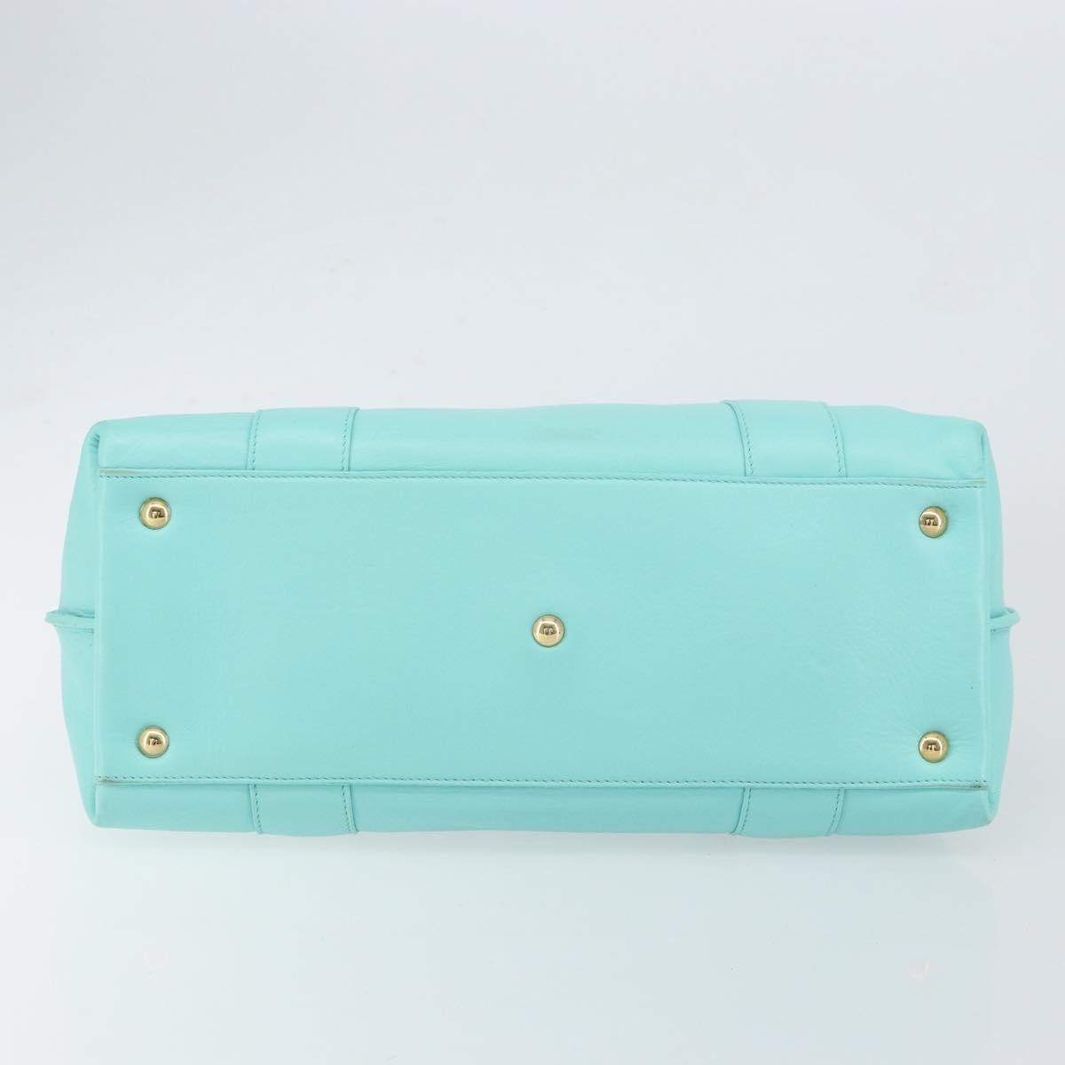 Salvatore Ferragamo Salvatore Ferragamo Gancini Hand Bag Leather Turquoise Blue Gold Authentic 150296