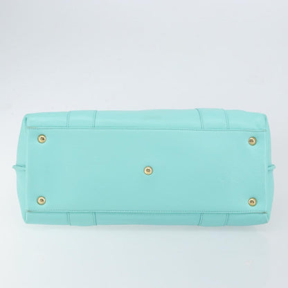 Salvatore Ferragamo Salvatore Ferragamo Gancini Hand Bag Leather Turquoise Blue Gold Authentic 150296