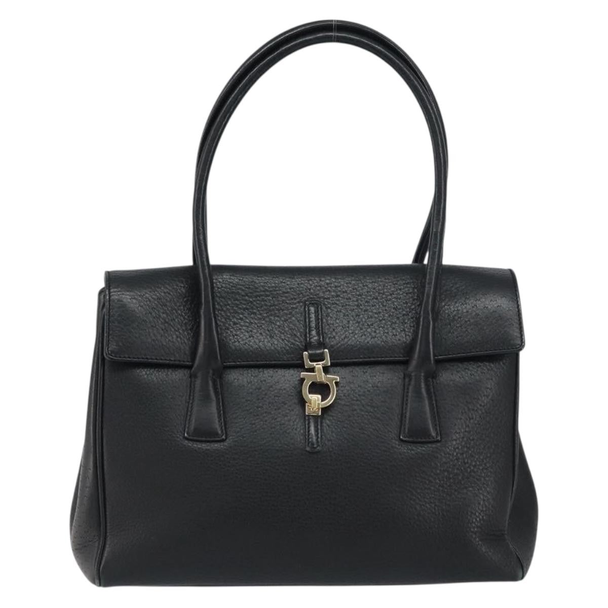 Salvatore Ferragamo Salvatore Ferragamo Gancini Hand Bag Leather Black Gold Authentic 157314