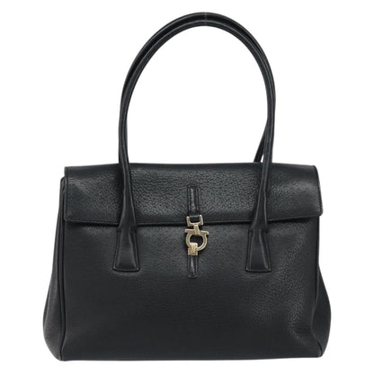 Salvatore Ferragamo Salvatore Ferragamo Gancini Hand Bag Leather Black Gold Authentic 157314