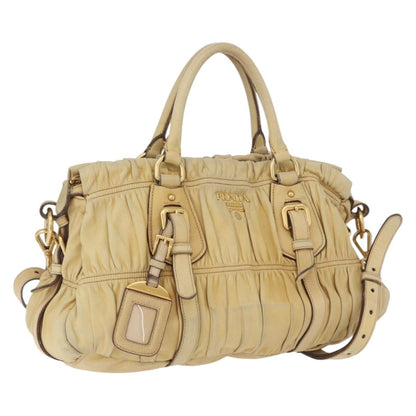 Prada PRADA Hand Bag Leather 2way Ivory Gold Authentic 173213