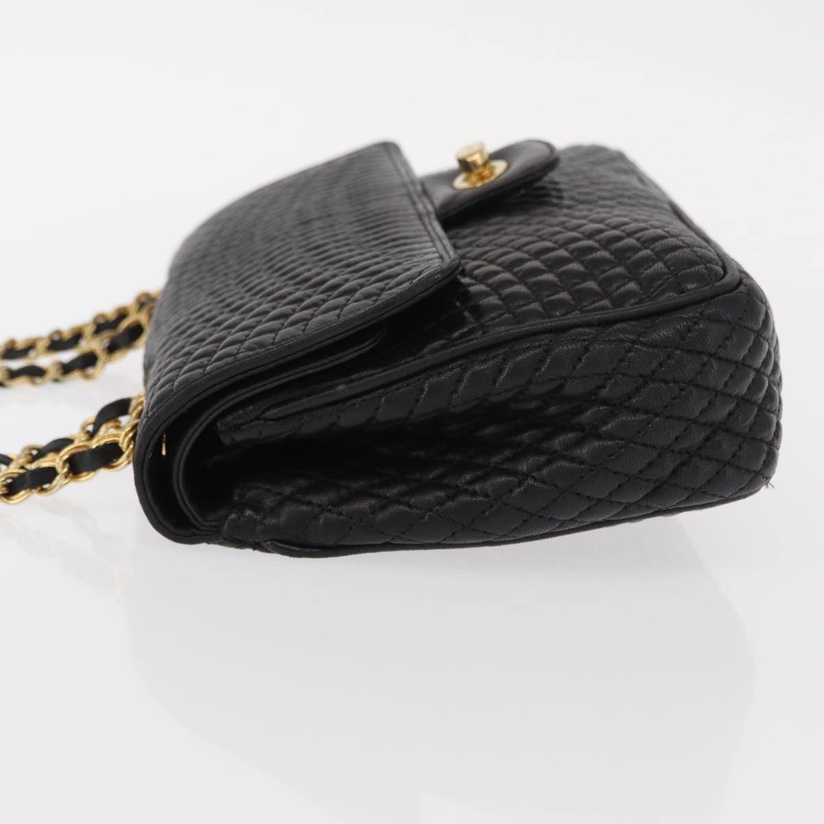 BALLY BALLY Chain Shoulder Bag Leather Black Gold Authentic 157788