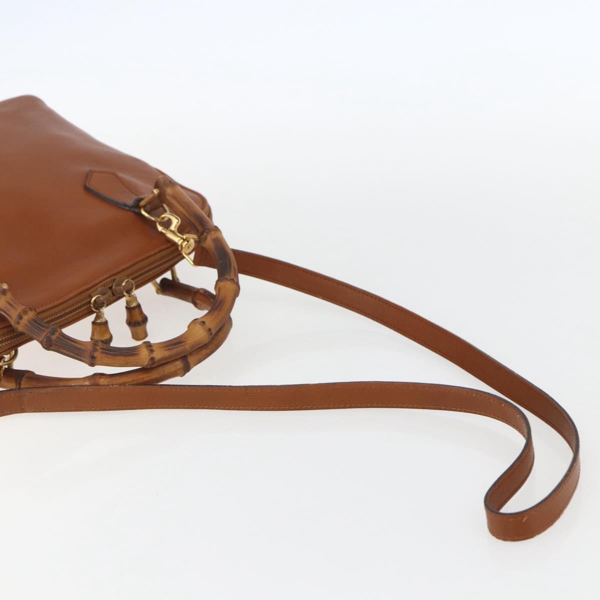 Gucci GUCCI Bamboo Hand Bag Leather 2way Brown Gold 000 1274 0290 Authentic 155221