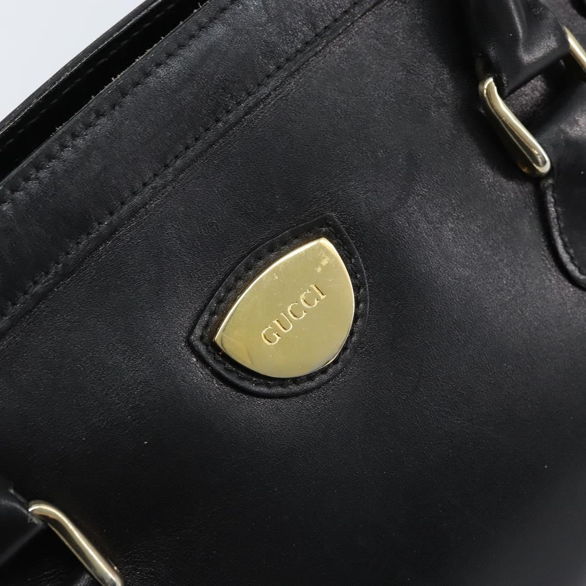 Gucci GUCCI Hand Bag Leather Black Gold Authentic BSZ350