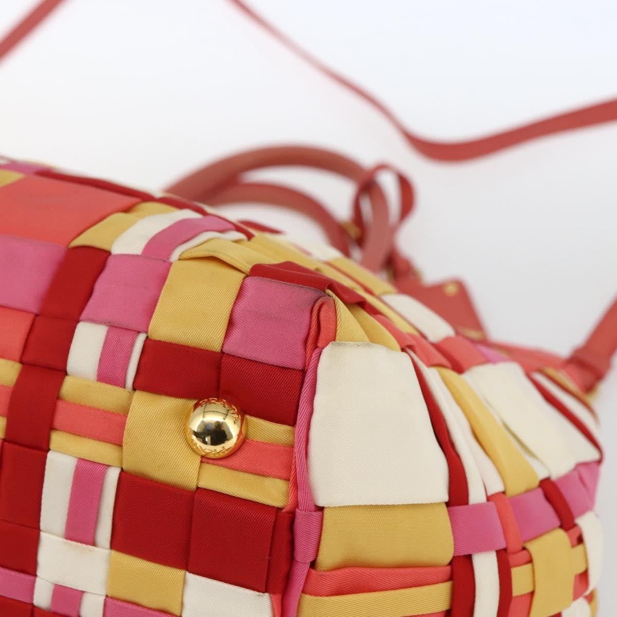 Prada PRADA Hand Bag Nylon 2way Red Gold Authentic 164691
