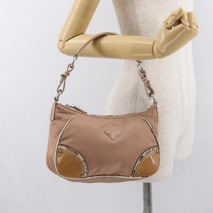 Prada PRADA Shoulder Bag Nylon Beige Silver Authentic 169041